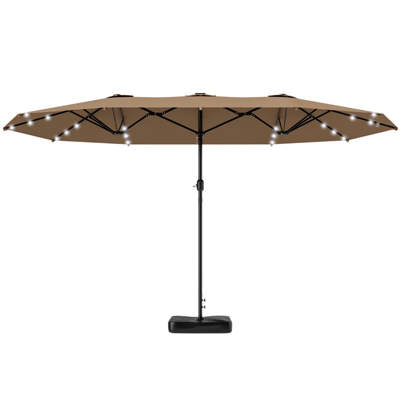Outsunny 14 2/5 Foot Double Sided Solar LED Umbrella with Base