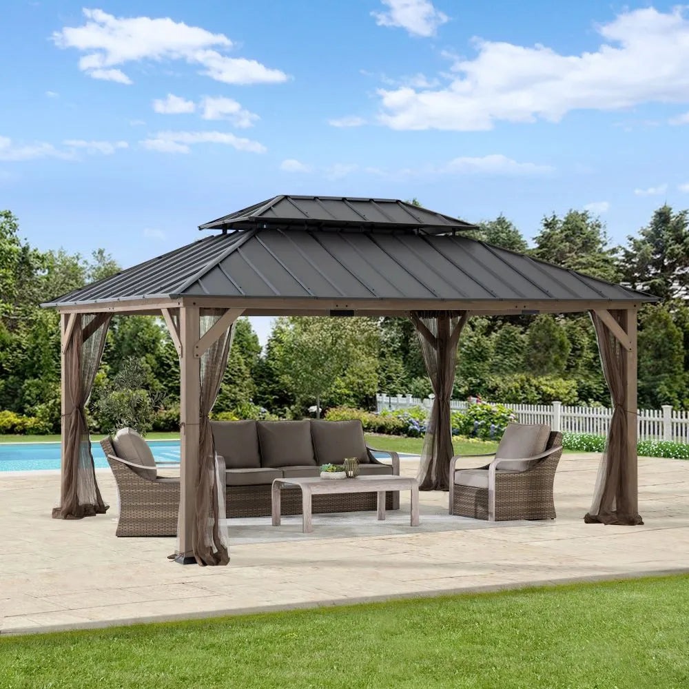 Sunjoy 12 x 16 Foot Archwood Galvanized Steel Roof Gazebo
