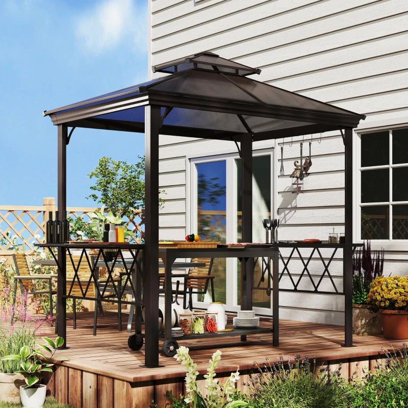 Outsunny BBQ Gazebo with Utensil Hooks and Double Venting Roof