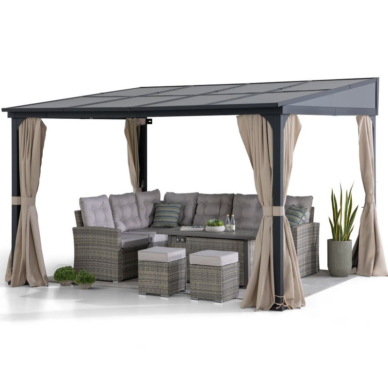 Sunjoy 10 x 12 Foot Wall-Mounted Lean-To Gazebo with Curtains and Netting