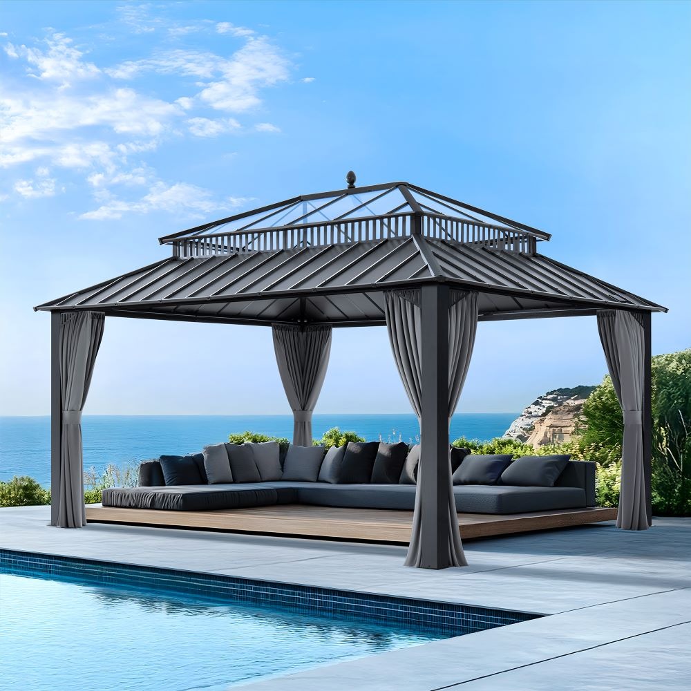 Sunjoy 16 x 12 Foot Kingston Extra-Tall Steel and Poly-Carb Hardtop Gazebo