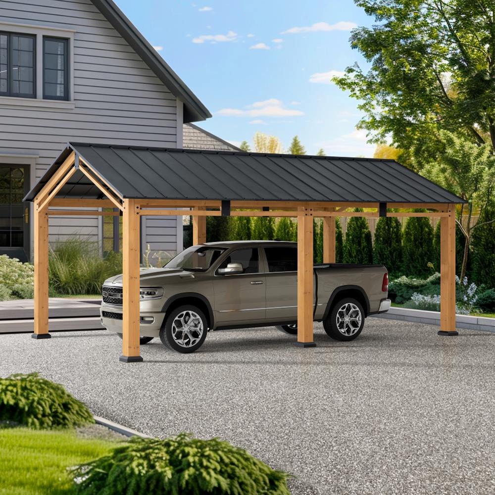 Sunjoy 20 x 11 Foot Hanover Cedar Carport and Gazebo