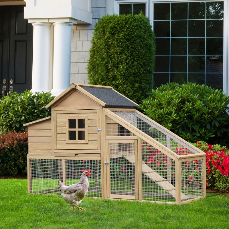 PawHut 69 Inch Wooden Chicken Coop with Removable Tray
