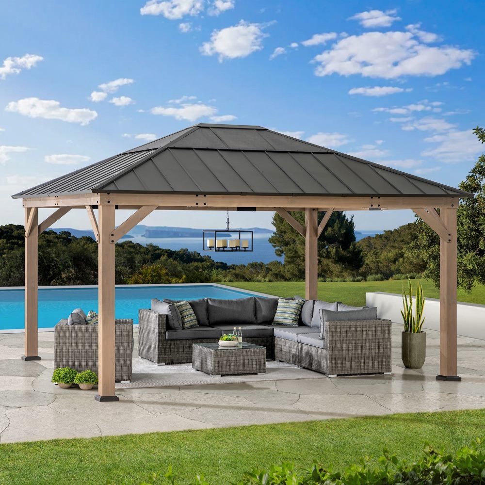 Sunjoy 13 x 15 Foot Hardtop Skylight Cedar Gazebo