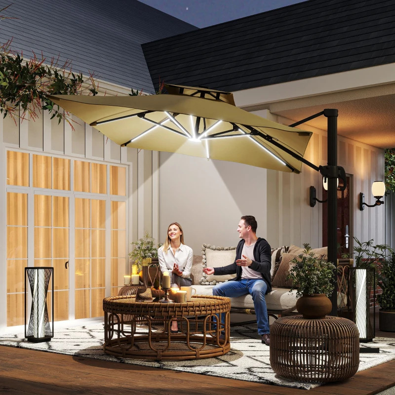 Outsunny 10 Foot Solar LED Cantilever Umbrella