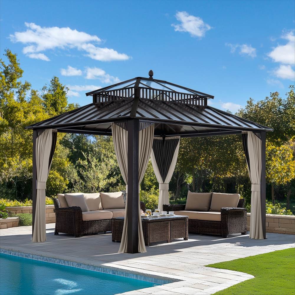 Sunjoy 12 x 10 Foot Kingston Extra-Tall Steel and Poly-Carb Hardtop Gazebo