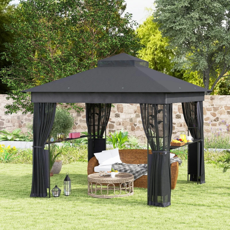 Outsunny 10 x 10 Foot Outdoor Gazebo with Shelves and Netting