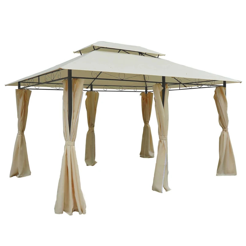 Outsunny 10 x 13 Foot Cream White Patio Gazebo with Curtain Walls