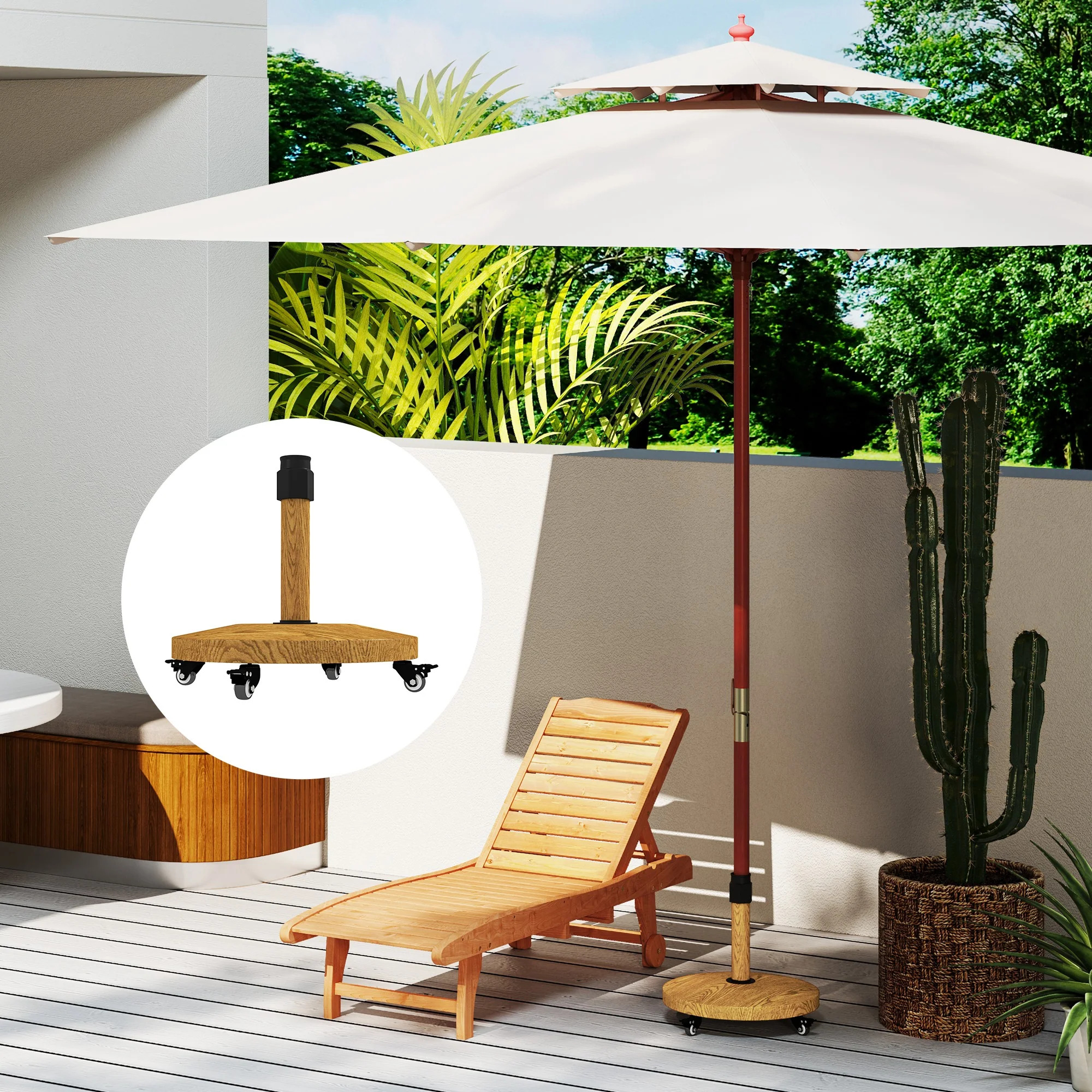 Outsunny Round 405V00 Natural Wood Patio Umbrella Base