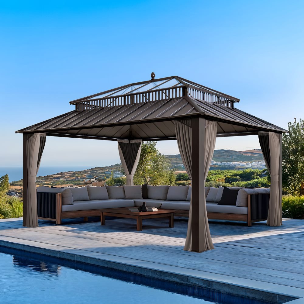 Sunjoy 16 x 12 Foot Kingston Extra-Tall Steel and Poly-Carb Hardtop Gazebo