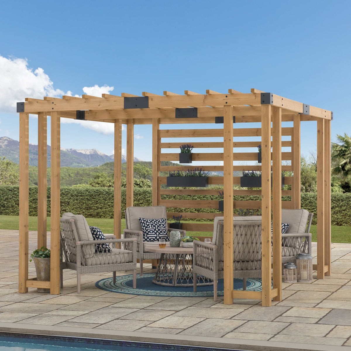 Sunjoy 10 1/2 x 10 Foot Sophia Cedar Hanging Planter Pergola