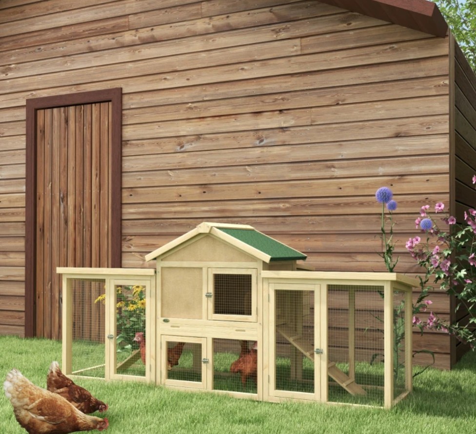 PawHut 81 Inch Wooden Double Run Chicken Coop with Nesting Box