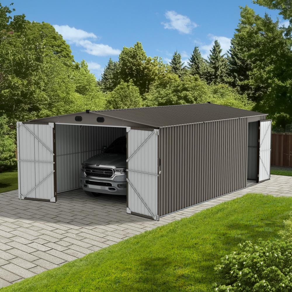 Sunjoy 13 x 20 Foot Lockable Metal Shed and Carport