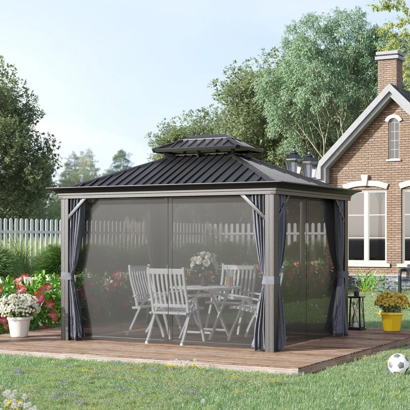Outsunny 10 x 12 Foot 204 Hardtop Gazebo with Curtains and Netting