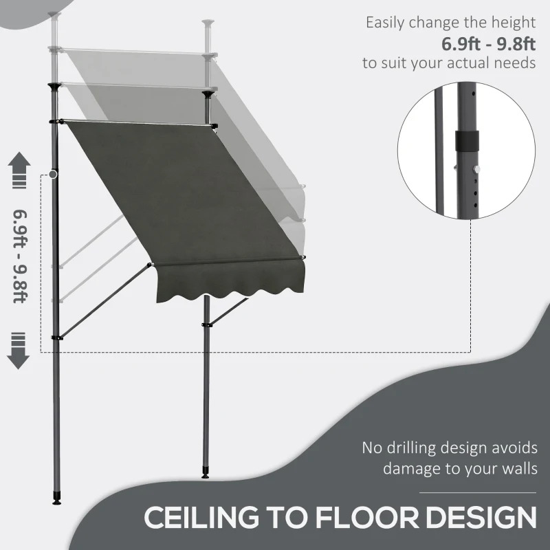 Outsunny 5 x 4 Foot Tension-Mount Manual Retractable Door or Window Awning