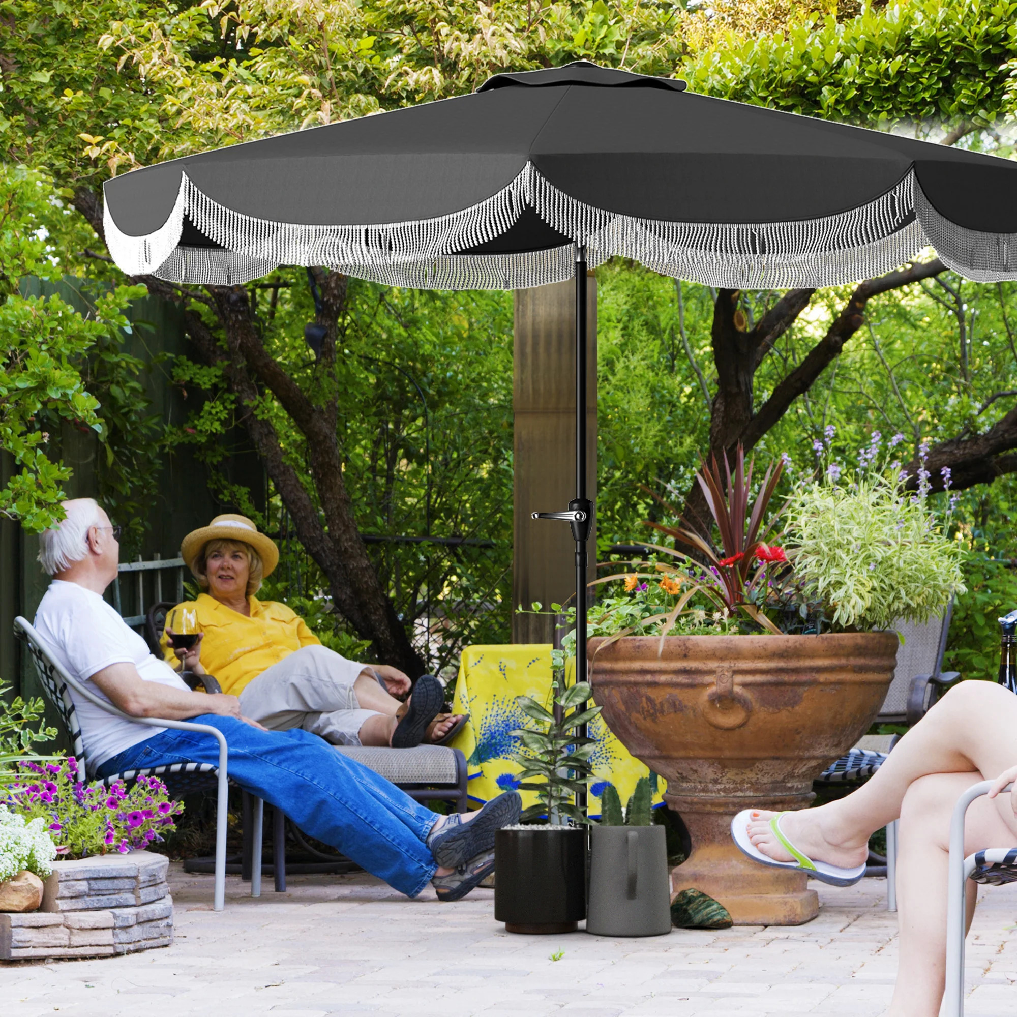 Outsunny 9 Foot Patio Umbrella with Crank