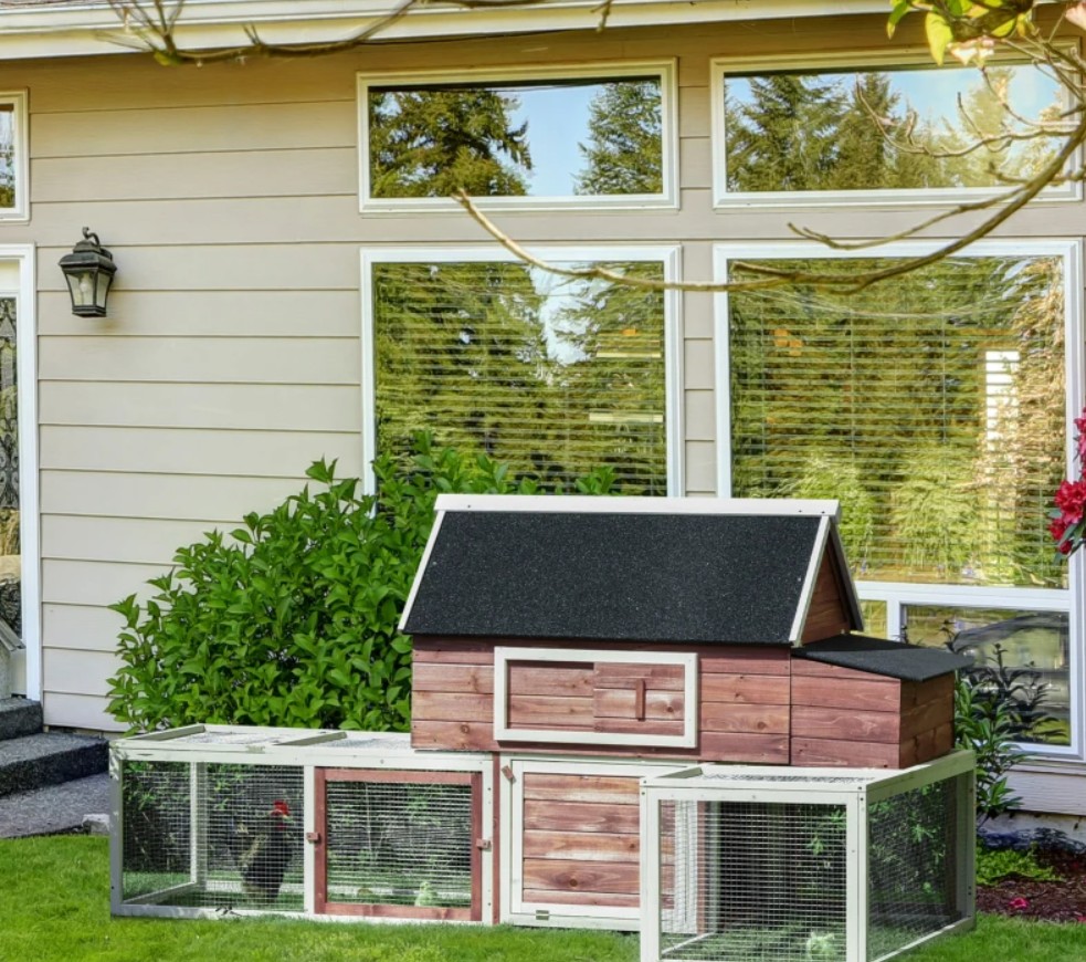PawHut 114 Inch Wooden Hen House Coop with Nesting Box