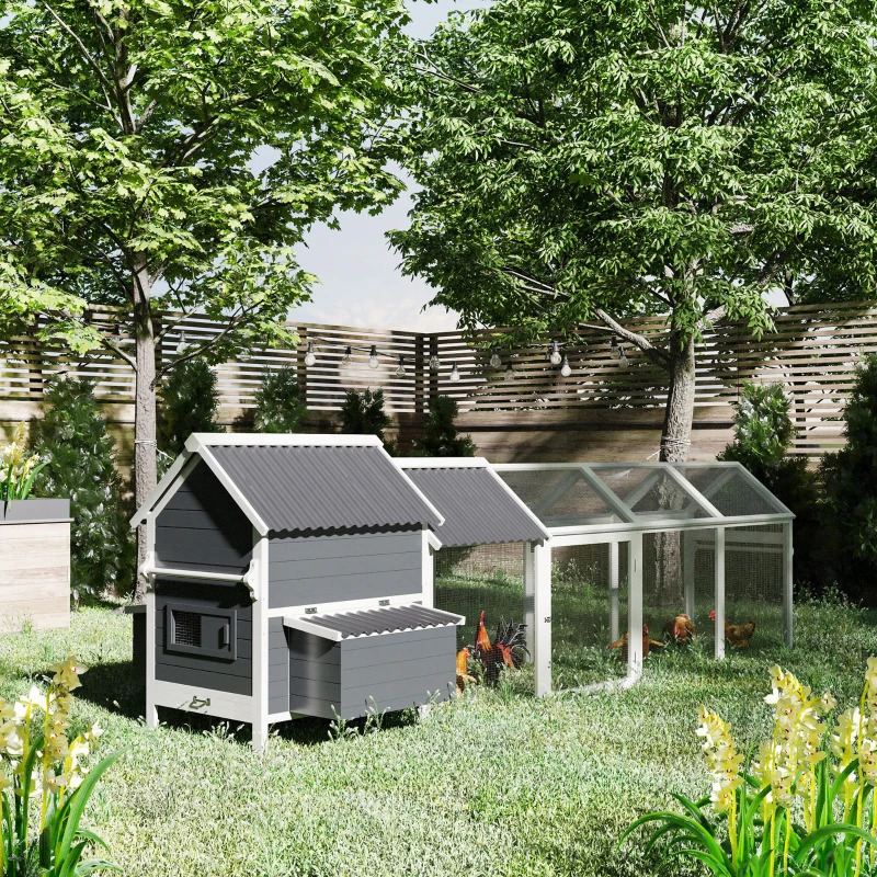 PawHut 162 Inch Wooden Chicken Coop with 2 Nesting Boxes
