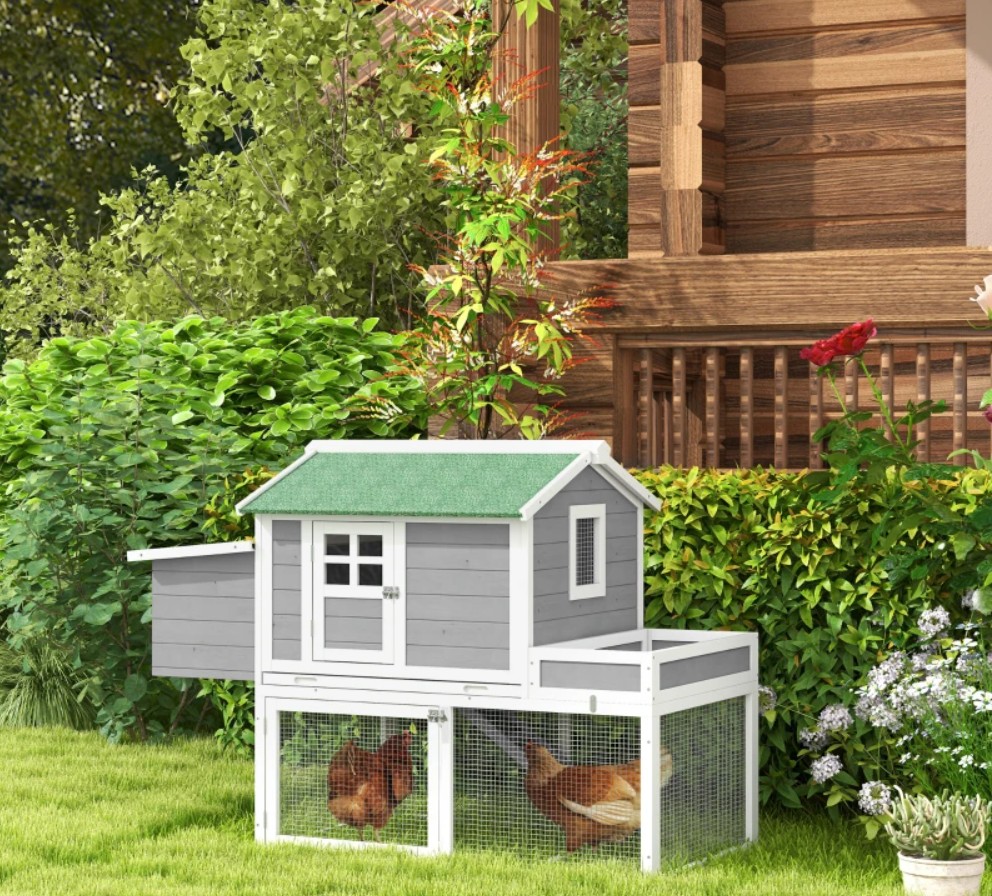 PawHut 62 Inch Wooden Chicken Coop with Raised Garden Bed