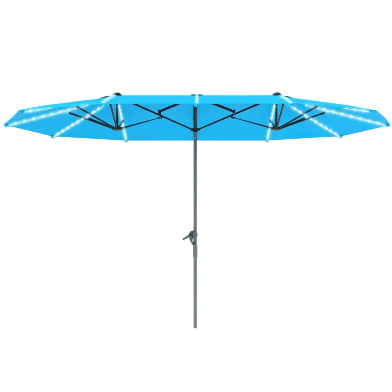 Outsunny 15 Foot Double-Sided Market Umbrella with Solar Lights