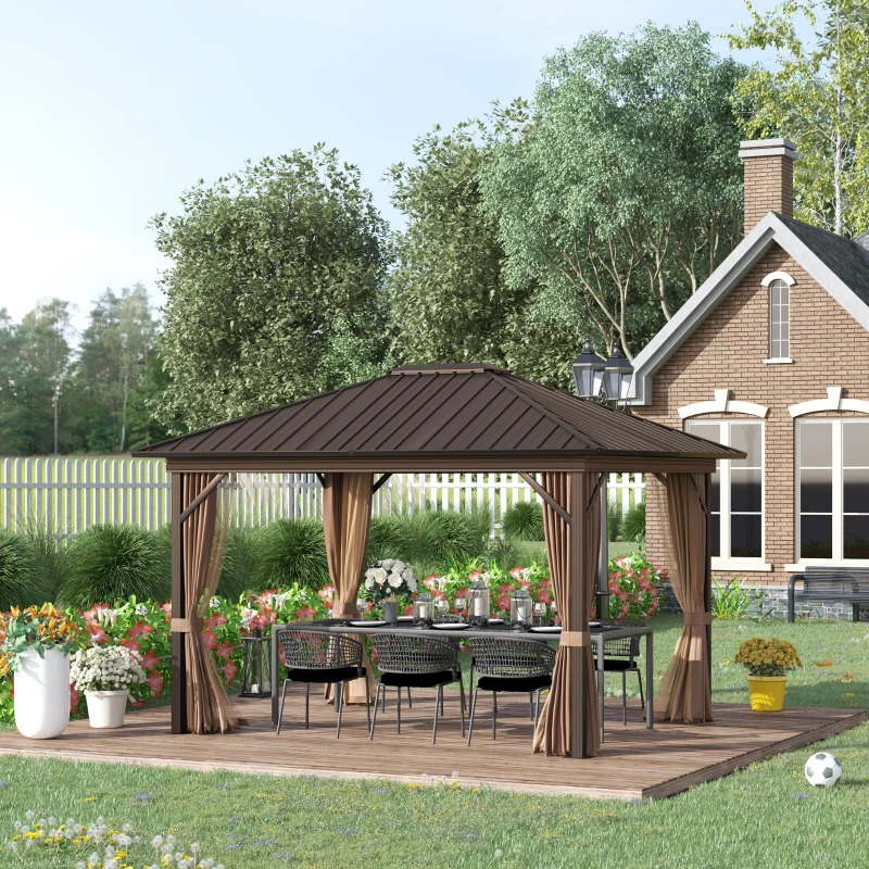 Outsunny 10 x 12 Foot 095 Hardtop Gazebo with Curtains and Netting