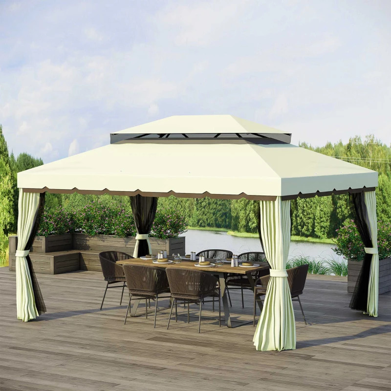 Outsunny 10 x 13 Foot Patio Gazebo with Netting and Curtains