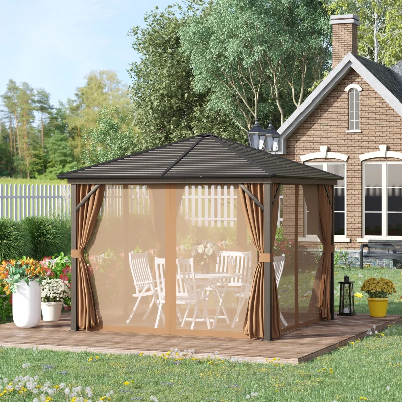 Outsunny 10 x 10 Foot Hardtop Gazebo Canopy with Galvanized Steel Roof
