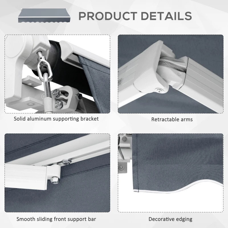 Outsunny 10 x 8 Foot Easy Crank Manual Retractable Sun Shade Patio Awning