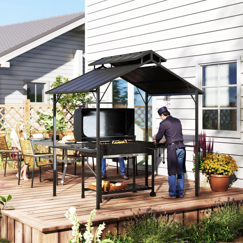 Outsunny 8 x 5 Foot Hardtop Grill Gazebo with Double Metal Roof