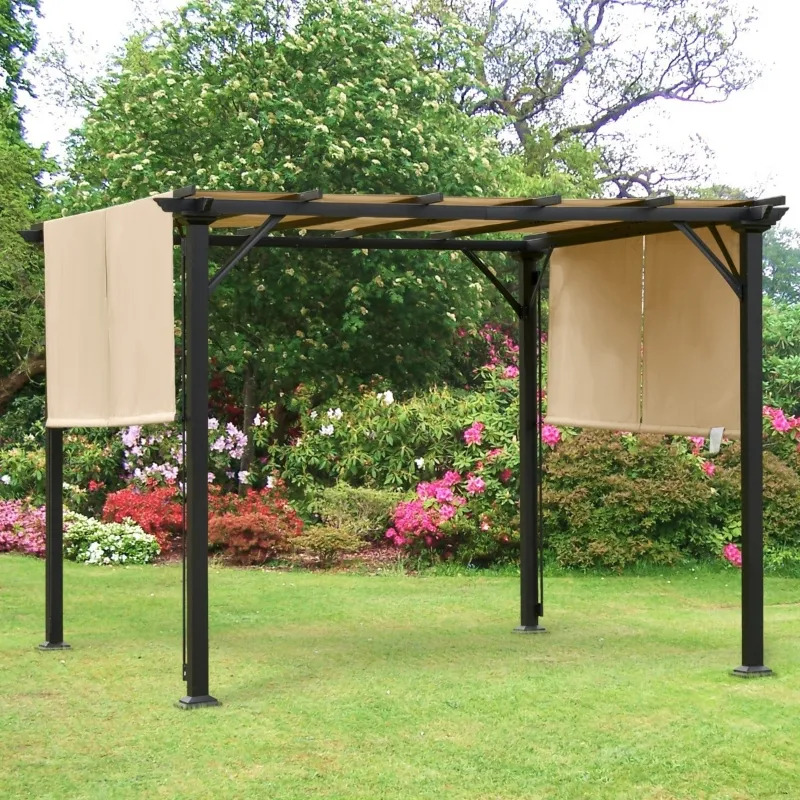 Outsunny 10 x 10 Foot Outdoor Pergola with Retractable Canopy Roof