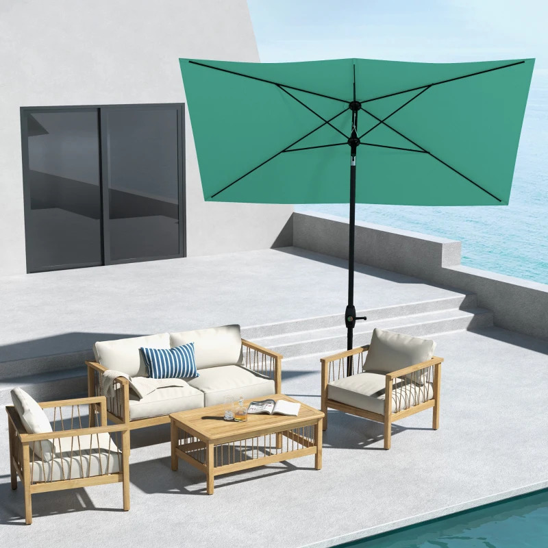 Outsunny 6 1/2 x 10 Foot Rectangular Market Umbrella with Crank and Push Button Tilt