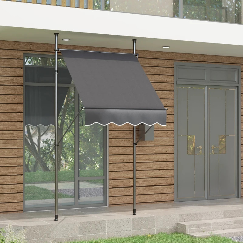 Outsunny 5 x 4 Foot Tension-Mount Manual Retractable Door or Window Awning