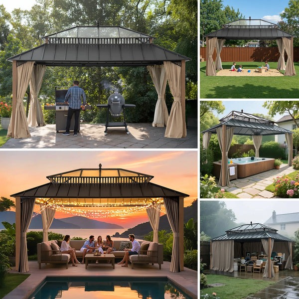 Sunjoy 16 x 12 Foot Kingston Extra-Tall Steel and Poly-Carb Hardtop Gazebo