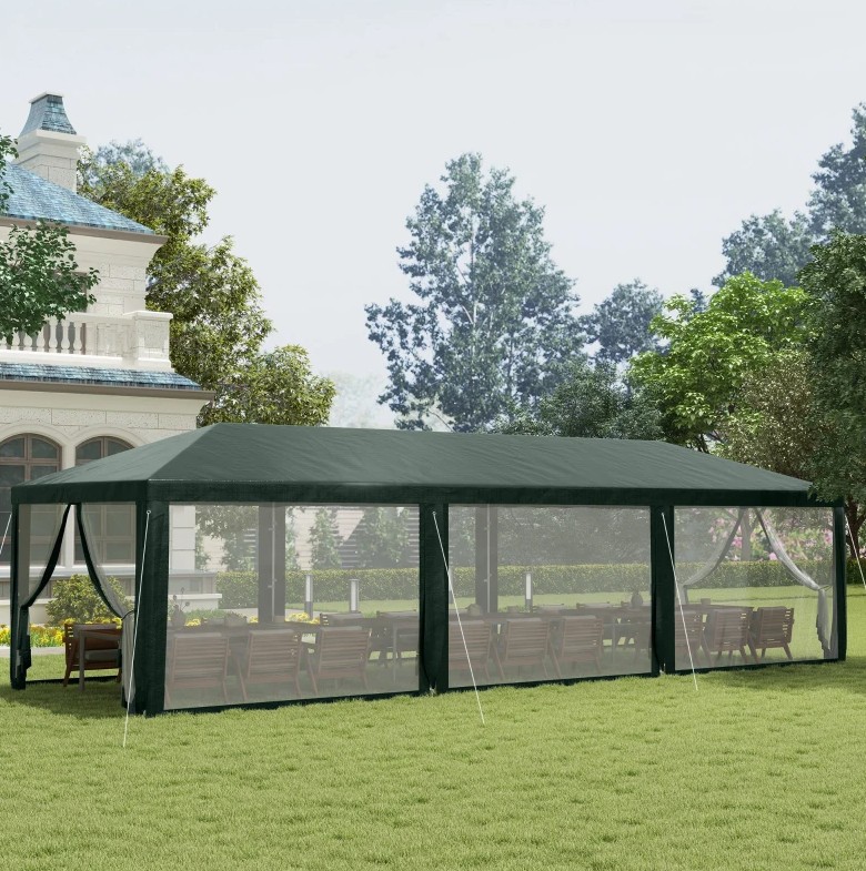 Outsunny 10 x 28 Foot Heavy Duty Outdoor Party Tent with Removable Sidewalls