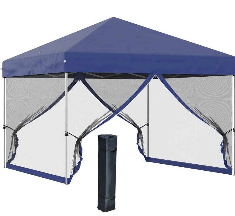 Outsunny 10 x 10 Foot Pop Up Screened Canopy Tent with Wheeled Carry Bag