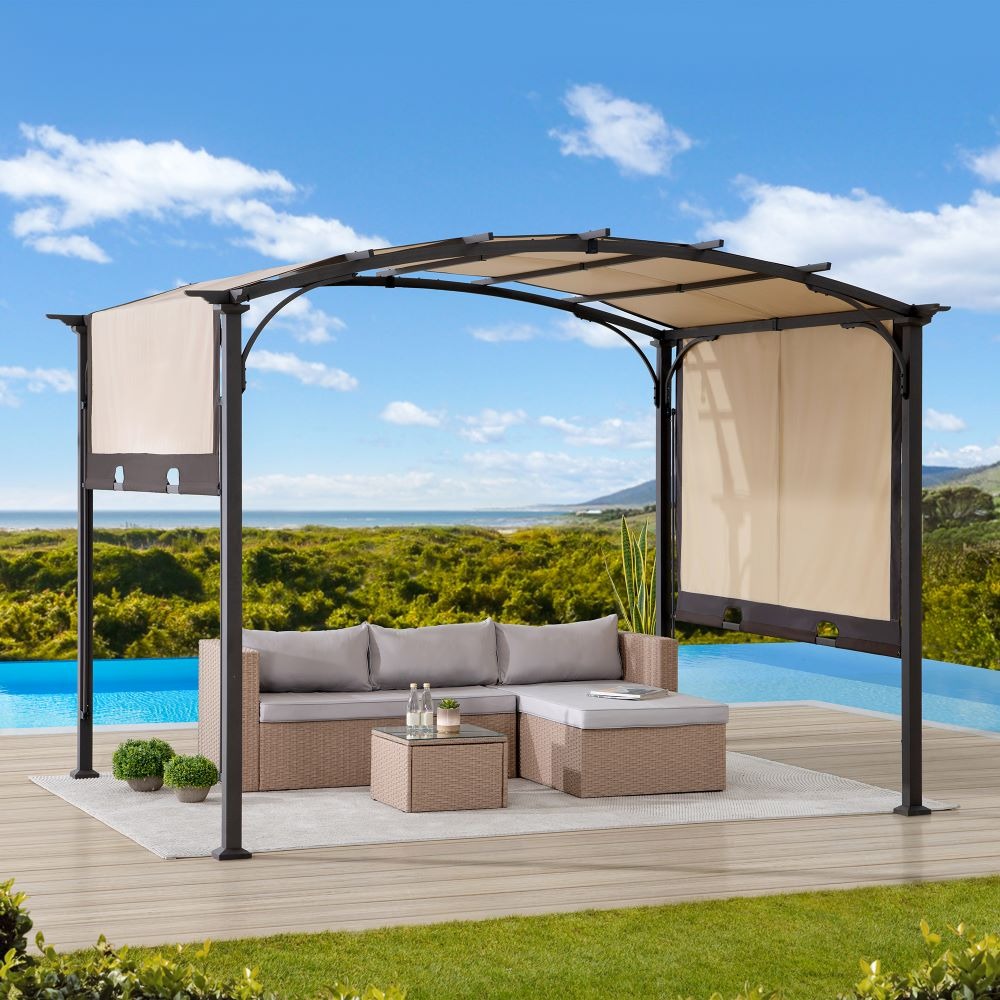 Sunjoy 9 1/2 x 11 Foot Arched Steel Pergola with Adjustable Shade