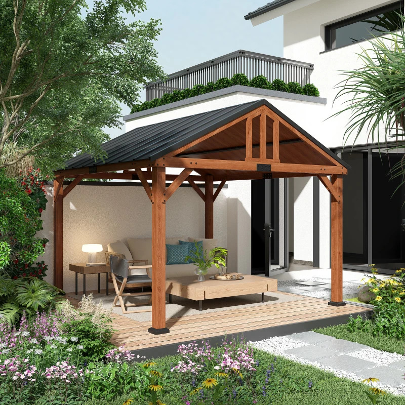Outsunny 11 x 12 Foot Hardtop Gazebo with Wooden Frame
