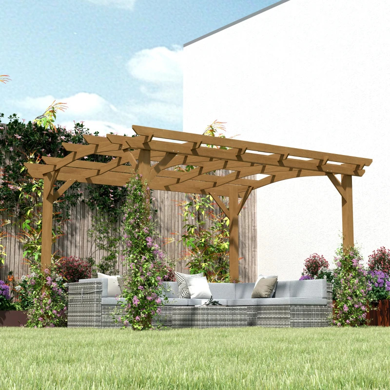 Outsunny 10 x 12 Foot Wood Pergola with Arched Roof