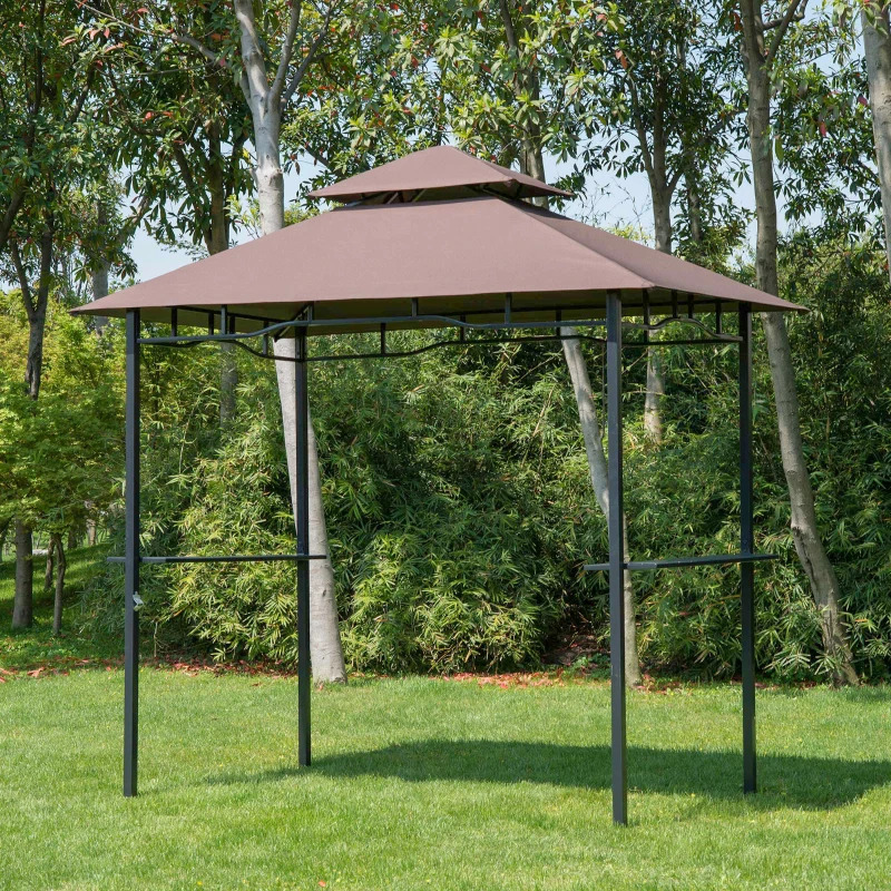 Outsunny 8 x 5 Foot Coffee Double-Roof Grill Gazebo with Side Shelves