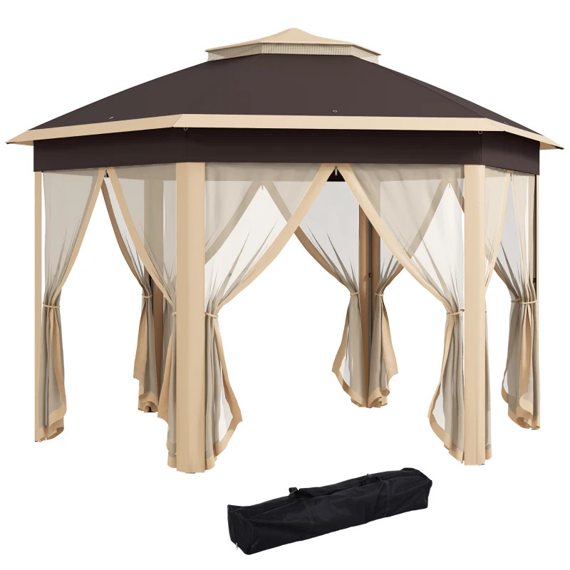 Outsunny 13 x 13 Foot Hexagon Pop Up Gazebo with Zippered Mesh Netting