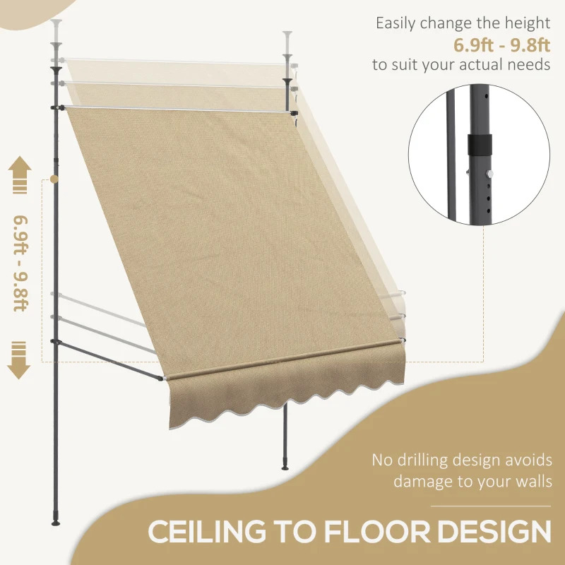 Outsunny 6 1/2 x 4 Foot Tension-Mount Manual Retractable Door or Window Awning
