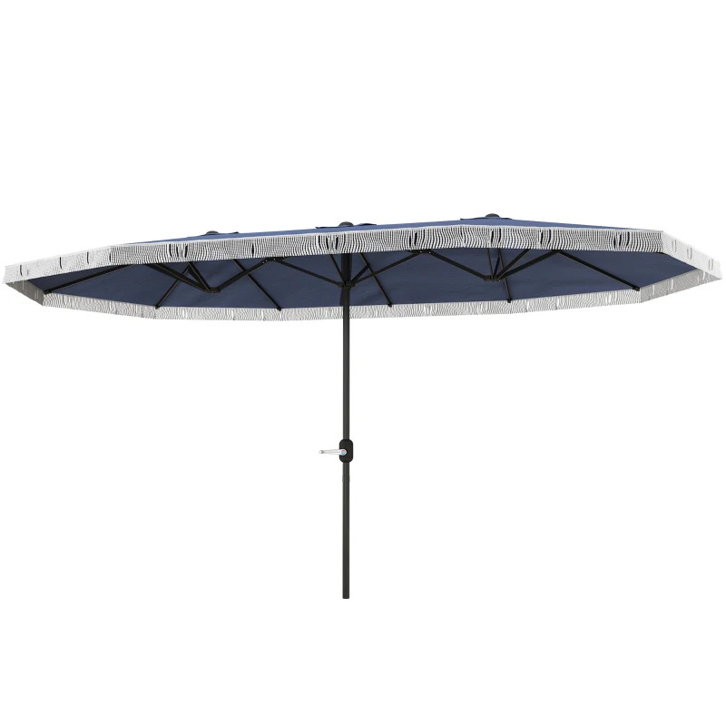 Outsunny 15 Foot Rectangle Patio Umbrella with Fringe and Crank Handle