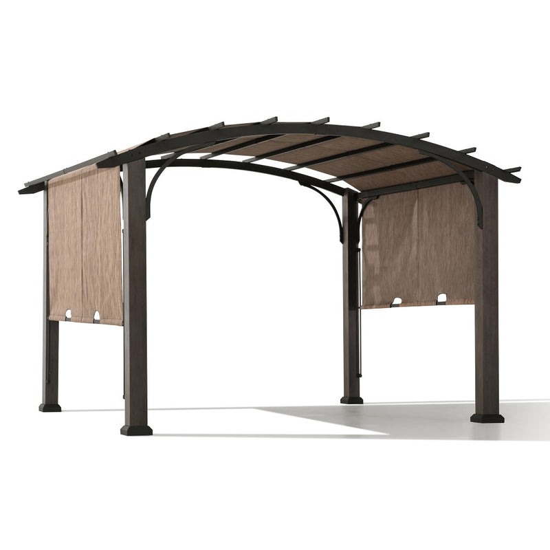 Sunjoy 10 x 12 Foot Dylon Curved Roof Wood-Look Steel Pergola with Adjustable Shade