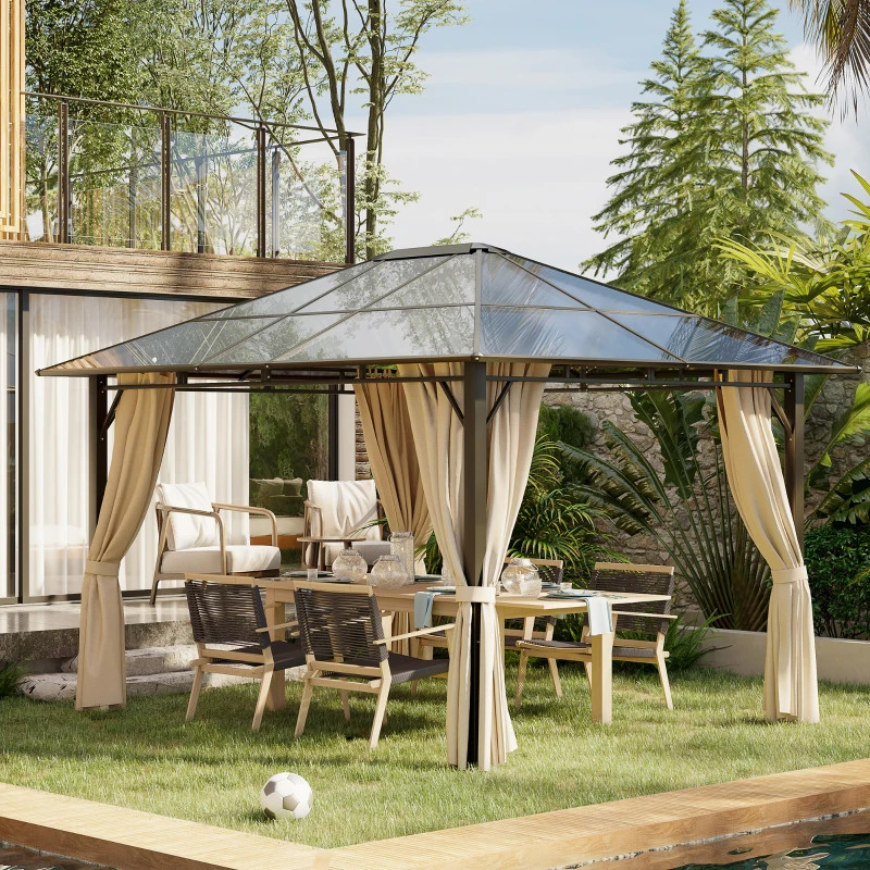 Outsunny 10 x 12 Foot Brown and Off-White Hardtop Gazebo Canopy