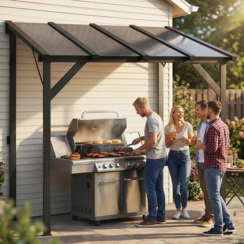 Outsunny 8 x 5 Foot Hardtop Lean-to Grill Gazebo