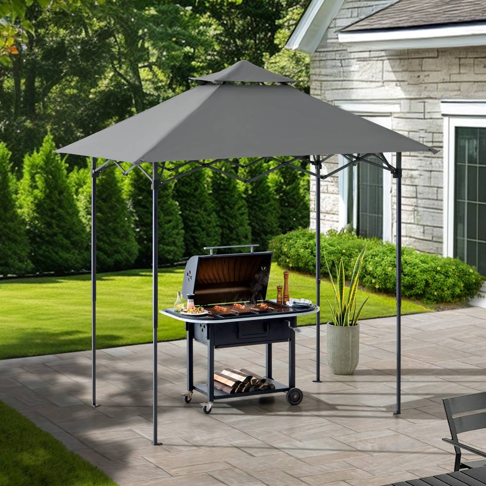 Sunjoy 5 x 8 Foot Pop-Up Grill Gazebo with LED Light and Carry Bag