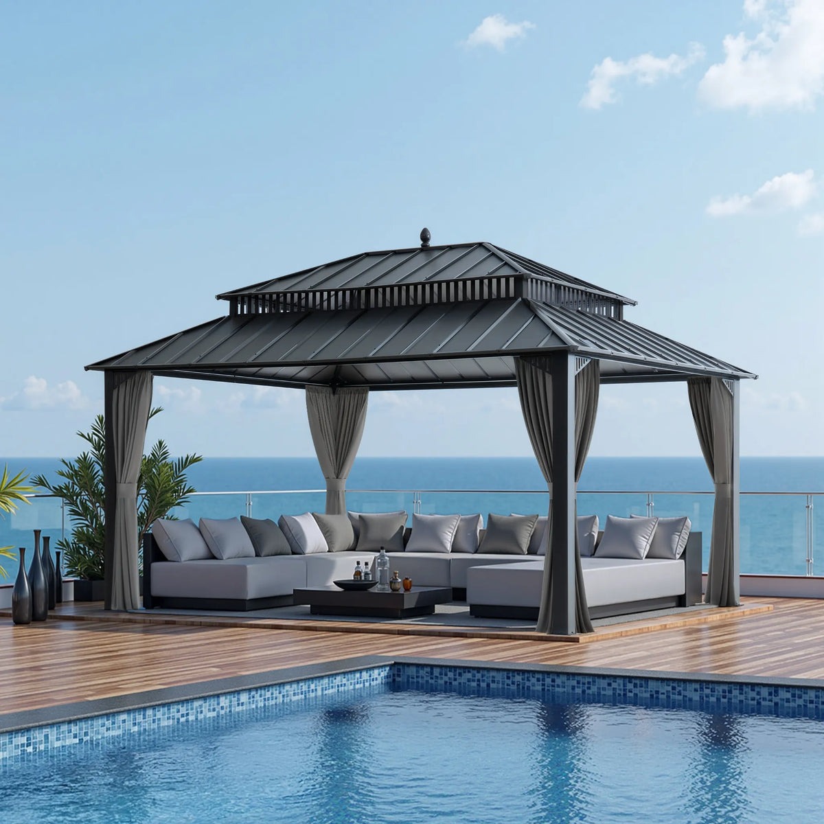 Sunjoy 12 x 16 Foot Kingston Extra-Tall Steel Hardtop Gazebo