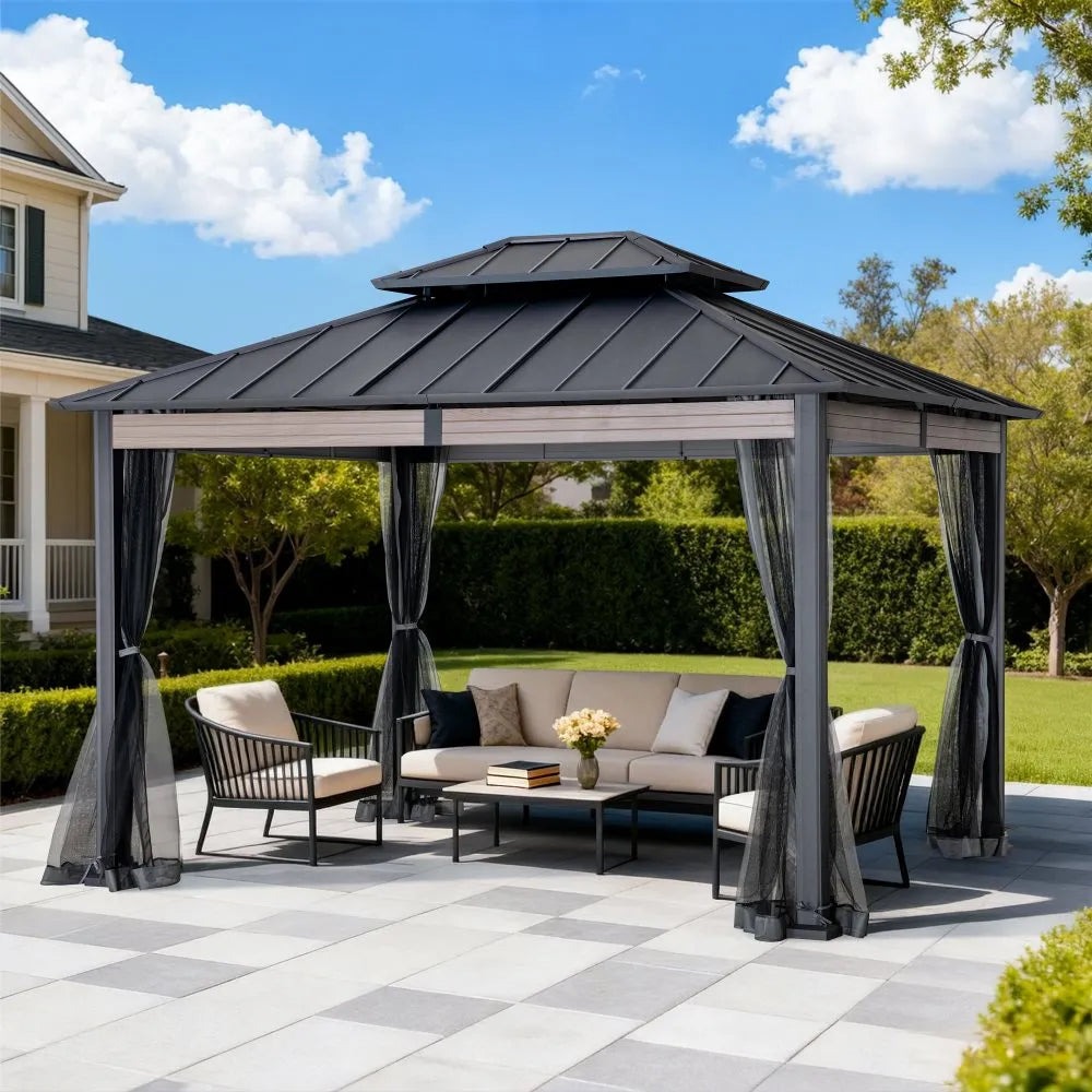 Sunjoy 10 x 12 Foot Hancock Hardtop Wood-Look Gazebo