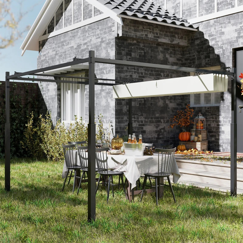 Outsunny 10 x 10 Foot Retractable Pergola Canopy with Magnetic Fixture