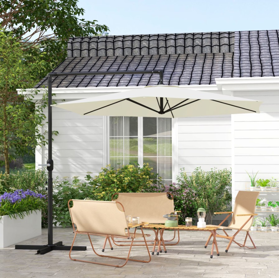 Outsunny  9 1/2 Foot Offset Patio Umbrella with Crank and Cross Base
